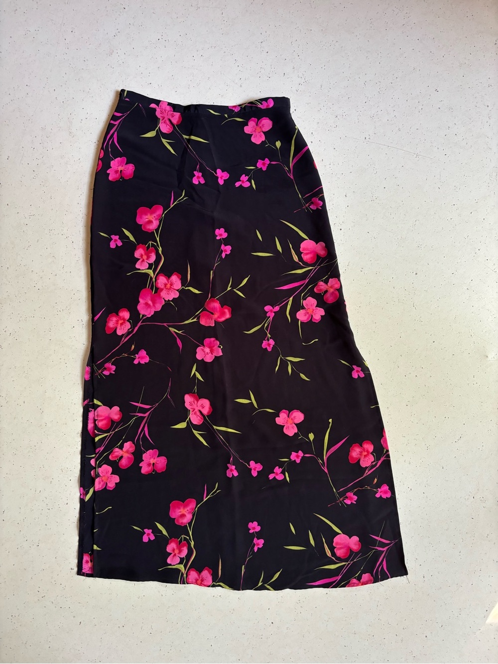 Tracy Evans Black Maxi Skirt with Hot Pink Floral Print